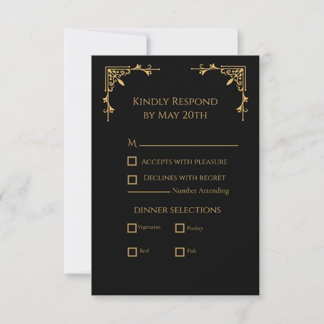 Black and Gold - Royal Regency RSVP Card (Front)