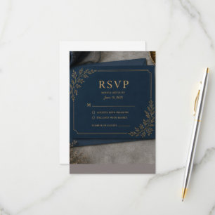 Black and Gold RSVP Card, Luxury Wedding Response 