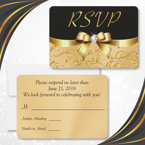 Black and Gold RSVP Cards Customizable Your Text