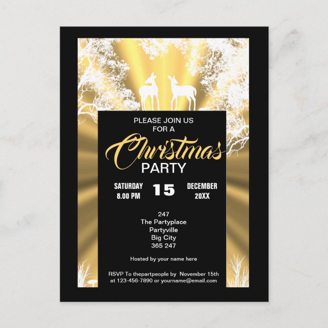 Black and gold rustic Christmas invitation Postcard (Front)