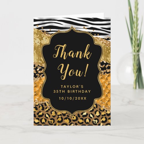 Black and Gold Safari Agate Birthday Thank You Card