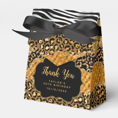 Black and Gold Safari Agate Birthday Thank You Favor Boxes