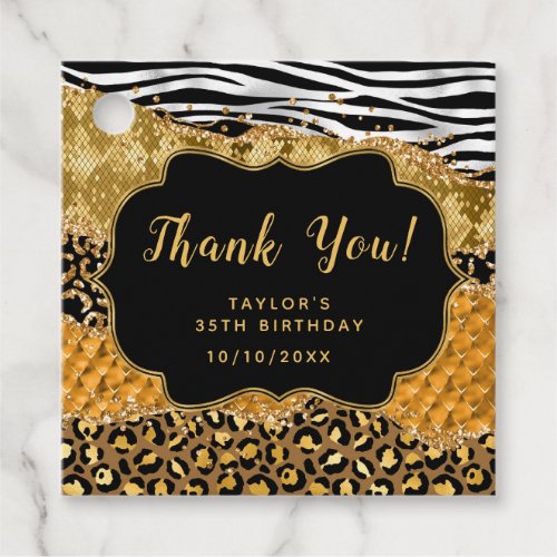 Black and Gold Safari Agate Birthday Thank You Favor Tags