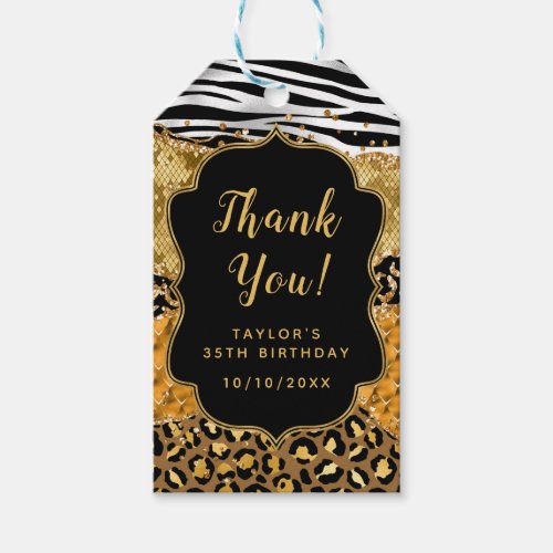 Black and Gold Safari Agate Birthday Thank You Gift Tags