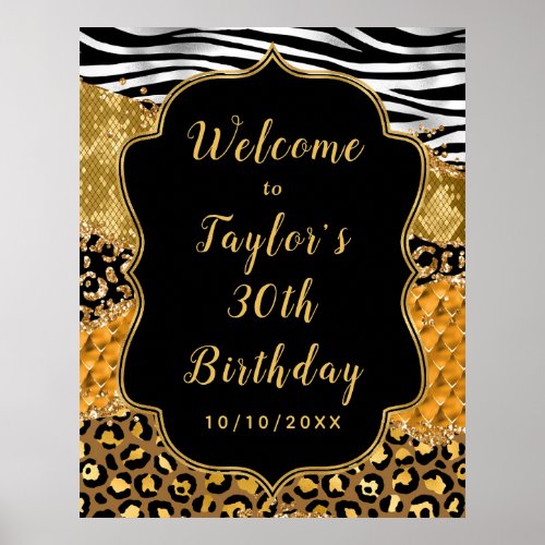 Black and Gold Safari Agate Birthday Welcome Poster