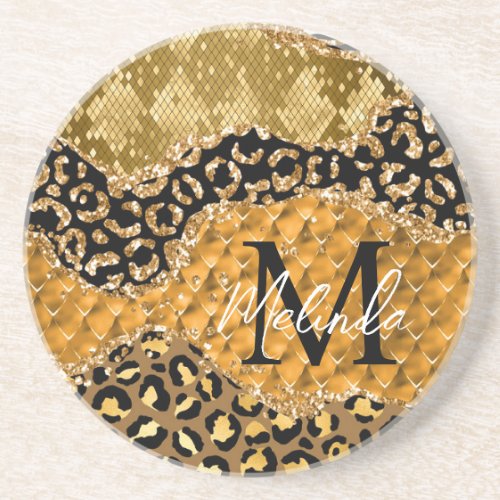 Black and Gold Safari Animal Print Agate Coaster