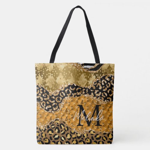 Black and Gold Safari Animal Print Agate Tote Bag