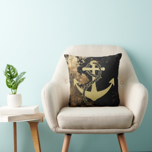 Black and Gold Sailor Nautical Boat Throw Pillow