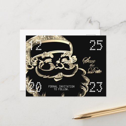 Black and Gold Santa Save The Date Christmas Party Announcement Postcard