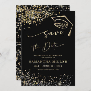 Black and Gold Save the Date Graduation Invitation
