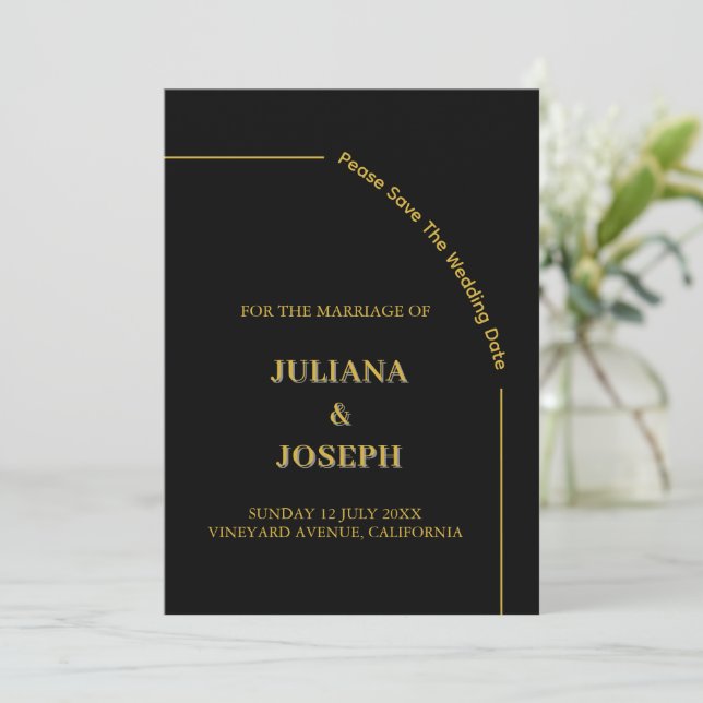 Black and Gold Save The Date Minimalist QR Code Invitation (Standing Front)