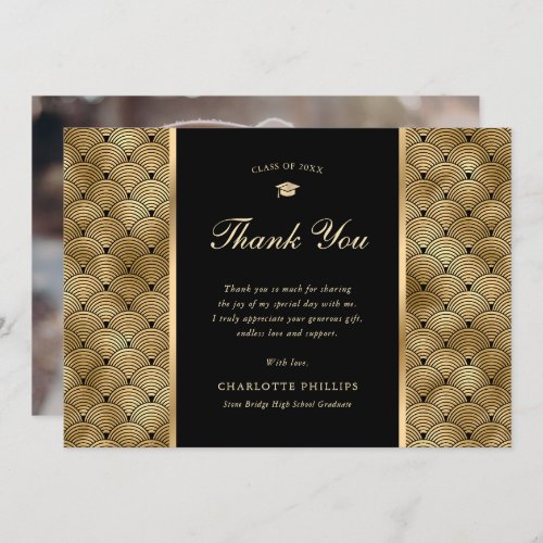 Black and Gold Scales Photo Graduation Thank You Card