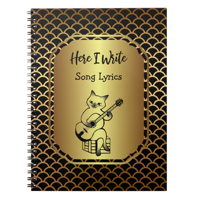 Black and Gold Scallop Song Lyrics Notebook (Front)