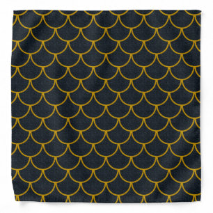 Black and Gold Scalloped Scale Pattern Bandana