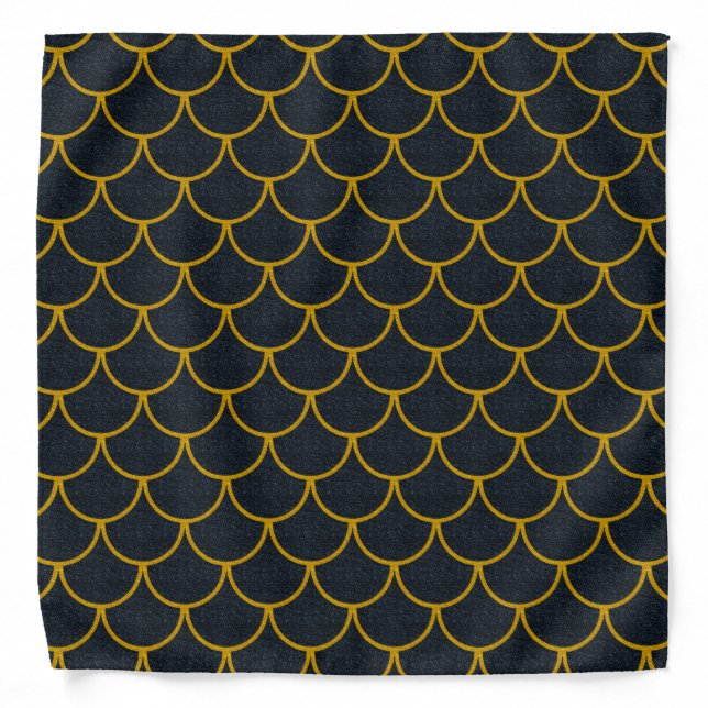 Black and Gold Scalloped Scale Pattern Bandana (Front)