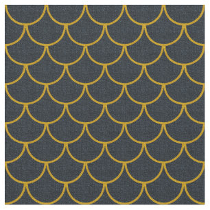 Black and Gold Scalloped Scale Pattern Fabric