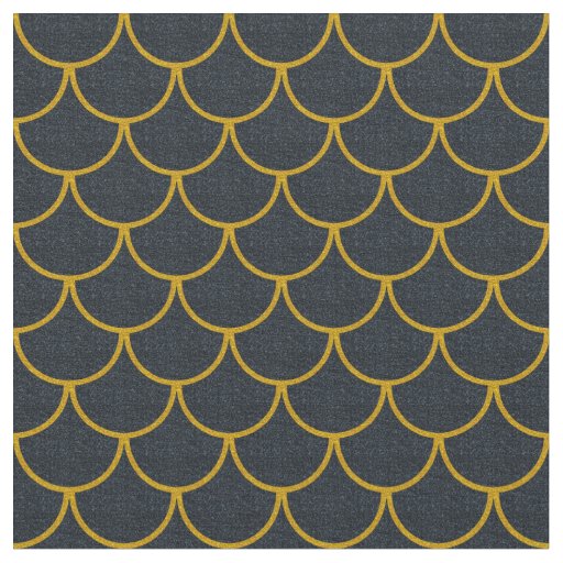 Black and Gold Scalloped Scale Pattern Fabric
