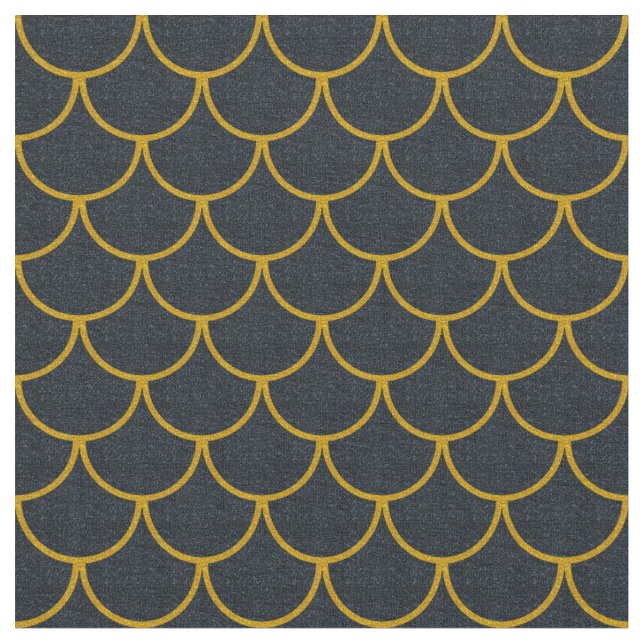 Black and Gold Scalloped Scale Pattern Fabric (Close Up)
