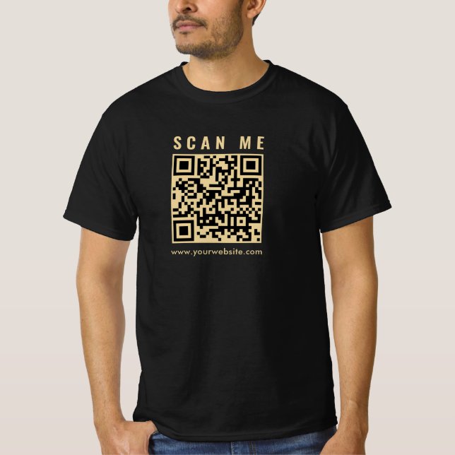 Black And Gold Scan Me Business QR Code Mens T-Shirt (Front)