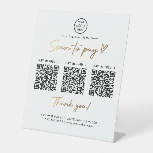 Black and Gold Scan to Pay 3 Qr Code Payment Links Pedestal Sign