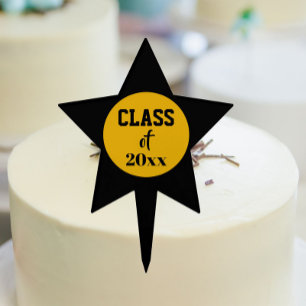 Black and Gold School Colors and Class Year Cake Topper