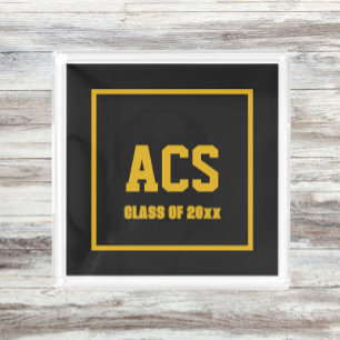 Black and Gold School Colors and Letters Acrylic Tray