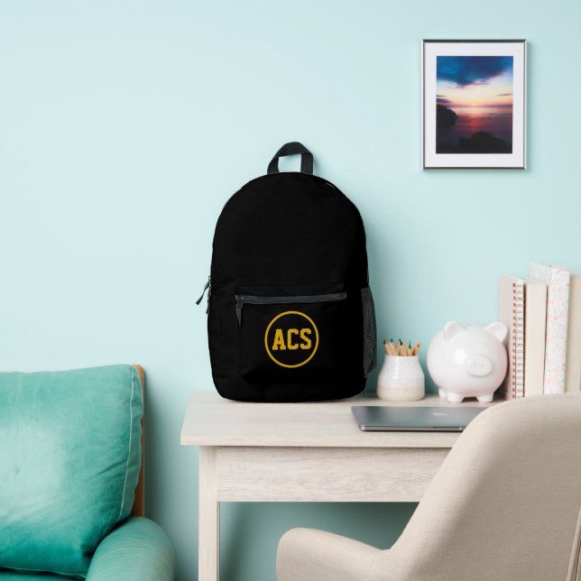 Black and Gold School Colors and Letters Printed Backpack (Insitu)
