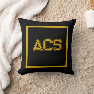 Black and Gold School Colors and Letters Throw Pillow