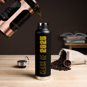 Black and Gold School Colors Class Year Water Bottle