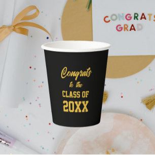 Black and Gold School Colors Graduation Party Paper Cups