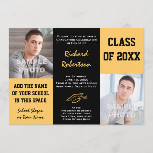 Black and gold School Colors Photos Graduation Invitation
