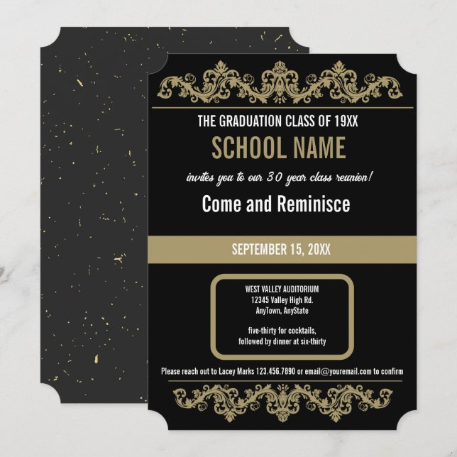 Black and Gold |  School Reunion Invitation (Front/Back)