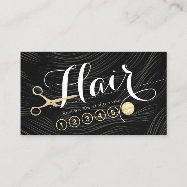 Black and Gold Scissors Hair Salon Stylist Loyalty Card (Front)