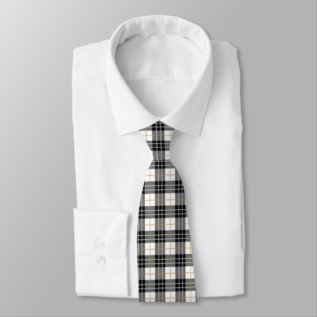 Black and Gold Scottish Tartan Plaid  Neck Tie (Tied)
