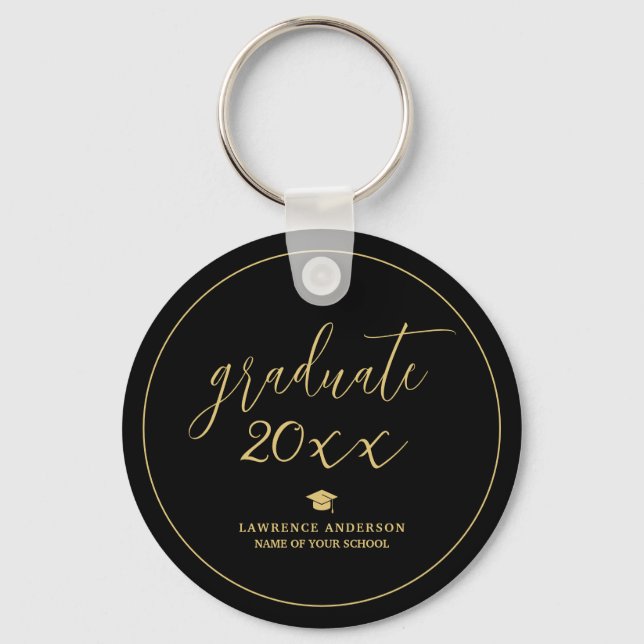 Black and Gold Script 2026 Graduate Graduation Keychain (Front)