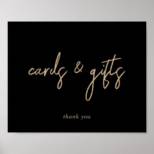Black and Gold Script Cards and Gifts Sign