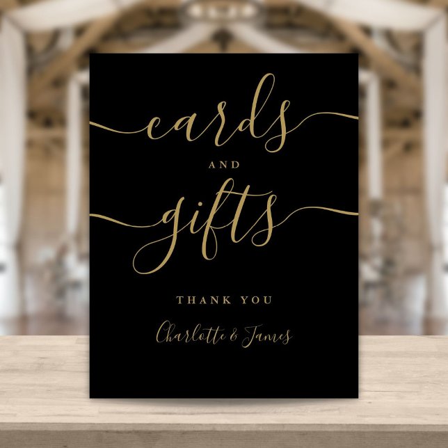 Black And Gold Script Cards And Gifts Sign (Creator Uploaded)