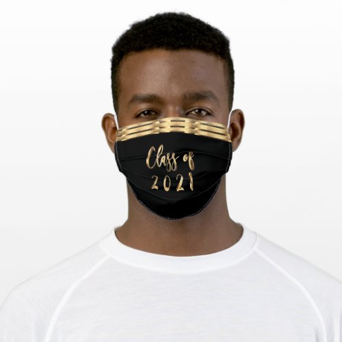 Black and Gold Script Class of 2021 Graduation Adult Cloth Face Mask