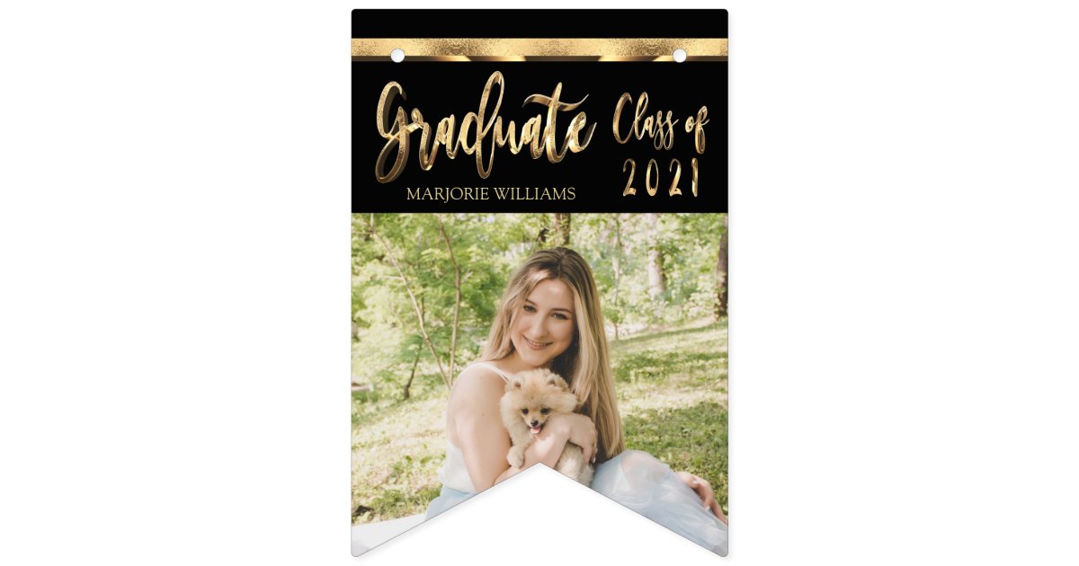 Black and Gold Script Class of 2021 Graduation Bunting Flags | Zazzle
