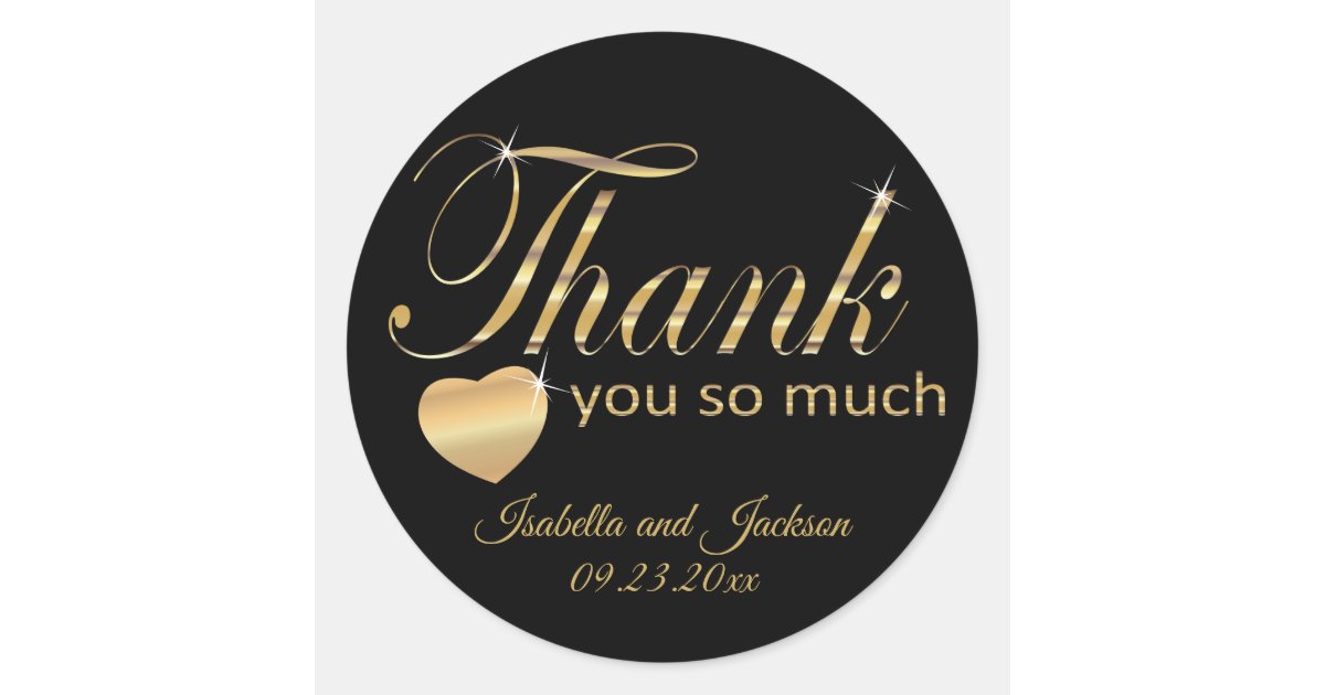Black and Gold Script Design - Thank You Classic Round Sticker | Zazzle