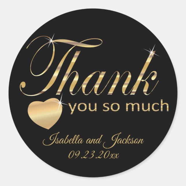 Black and Gold Script Design - Thank You Classic Round Sticker (Front)