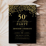 Black And Gold Script Fifty 50th Birthday Invitation<br><div class="desc">Set the stage for an elegant celebration with a Black and Gold Script Birthday Invitation! Featuring luxurious gold script on a sleek black background, this design exudes sophistication and timeless charm. Perfect for milestone birthdays or any stylish event, it effortlessly combines classic elegance with modern flair. Whether it’s a grand...</div>
