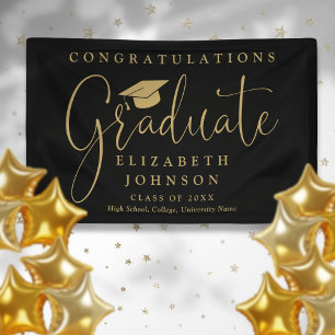 Black And Gold Script Graduation Party Banner