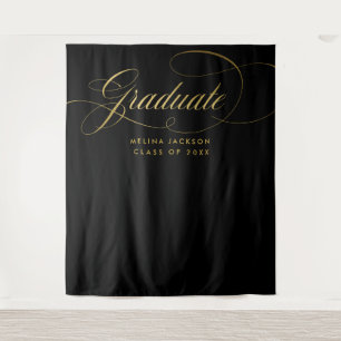 Black and Gold Script Graduation Photo Backdrop