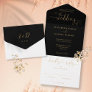 Black And Gold Script Hearts Minimalist Wedding Al All In One Invitation