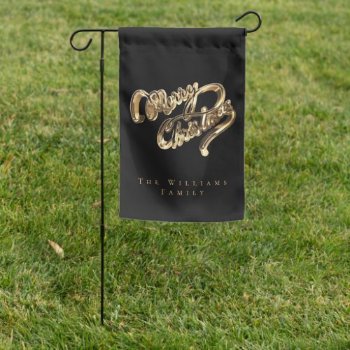 Black and Gold Script Merry Christmas Garden Flag