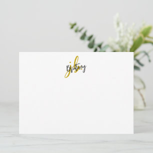 Black and Gold Script Monogram Note Card