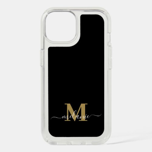 Black and Gold Script Name and Monogram iPhone 15 Case
