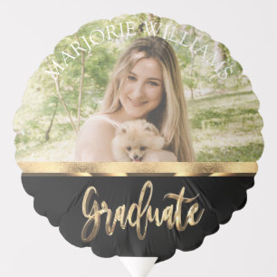 Black and Gold Script Name and Photo Graduate Balloon