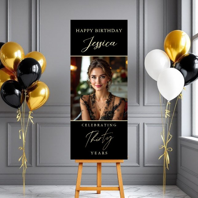 Black and Gold Script Photo 30th Birthday Foam Board (Creator Uploaded)